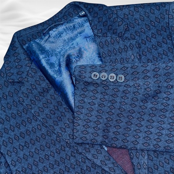 Ben Sherman Blazer Two BTN 38R‎ Cotton Blend Stretch DiamondUnstructured Blue